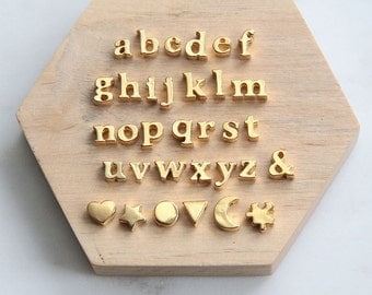 Alphabet Bead, Alphabet Charm, Gold Letter Charm, 24K Gold Letter Bead, Lowercase Letter Charm, Initial Charm, Letter Alphabet Beads, 7mm