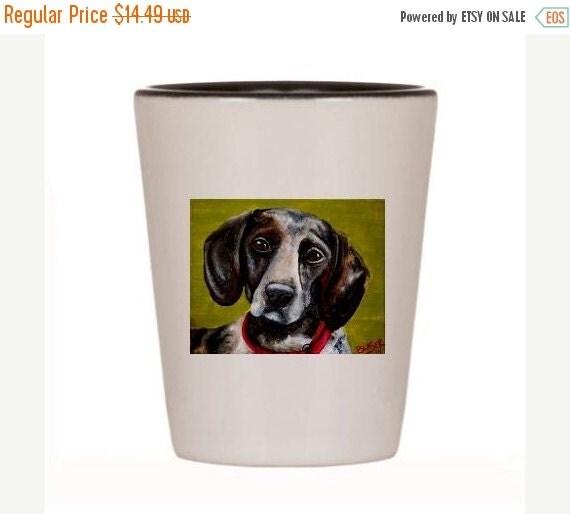 Hound Shot Glass Ceramic cup of Original Dog Art by RMBArtStudio