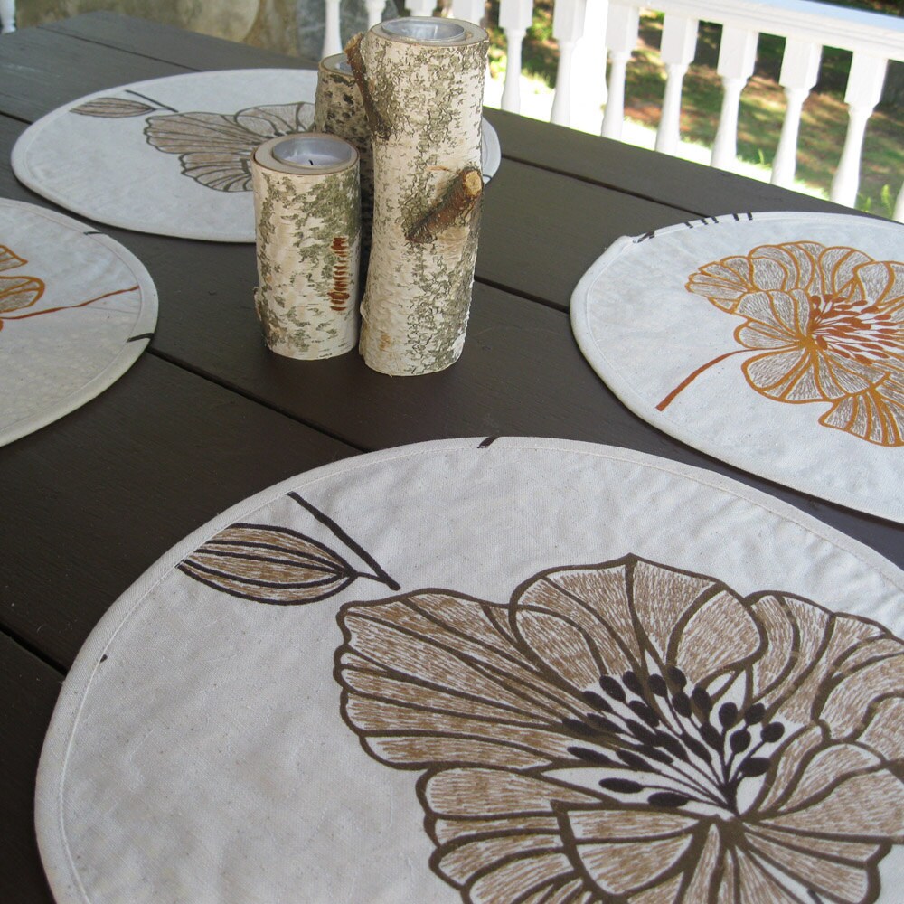 Quilted placemats round placemats brown orange by Plumdacity