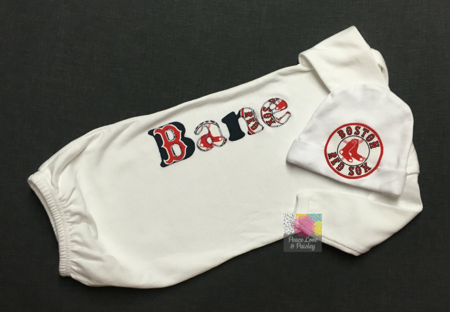 Red Sox Baby Personalized Baby Gown and Hat Set Baby Red Sox