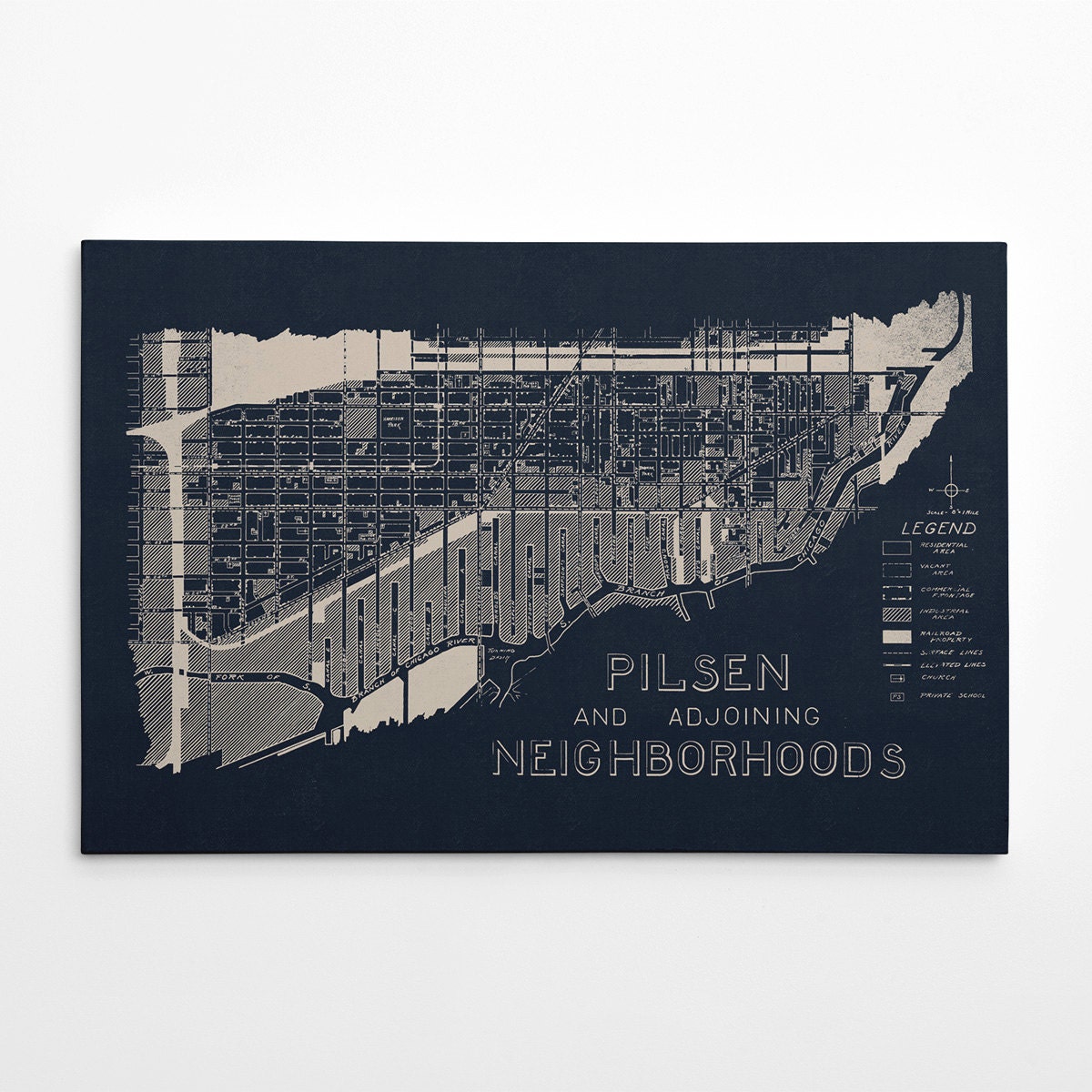 Pilsen Neighborhood Chicago Map 20 x 30 Canvas Map