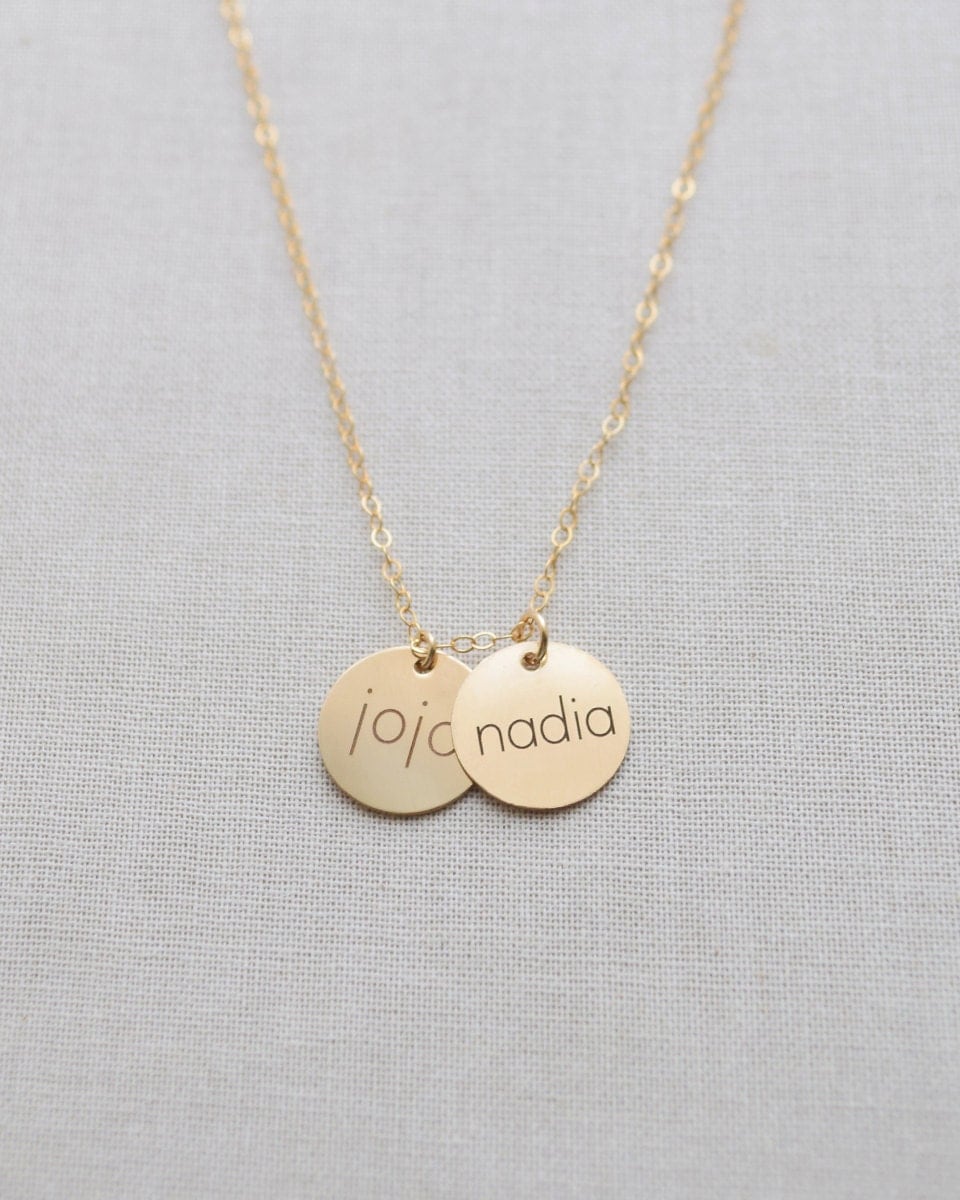 Engraved Name Necklace Small Name Disk Necklace Brushed