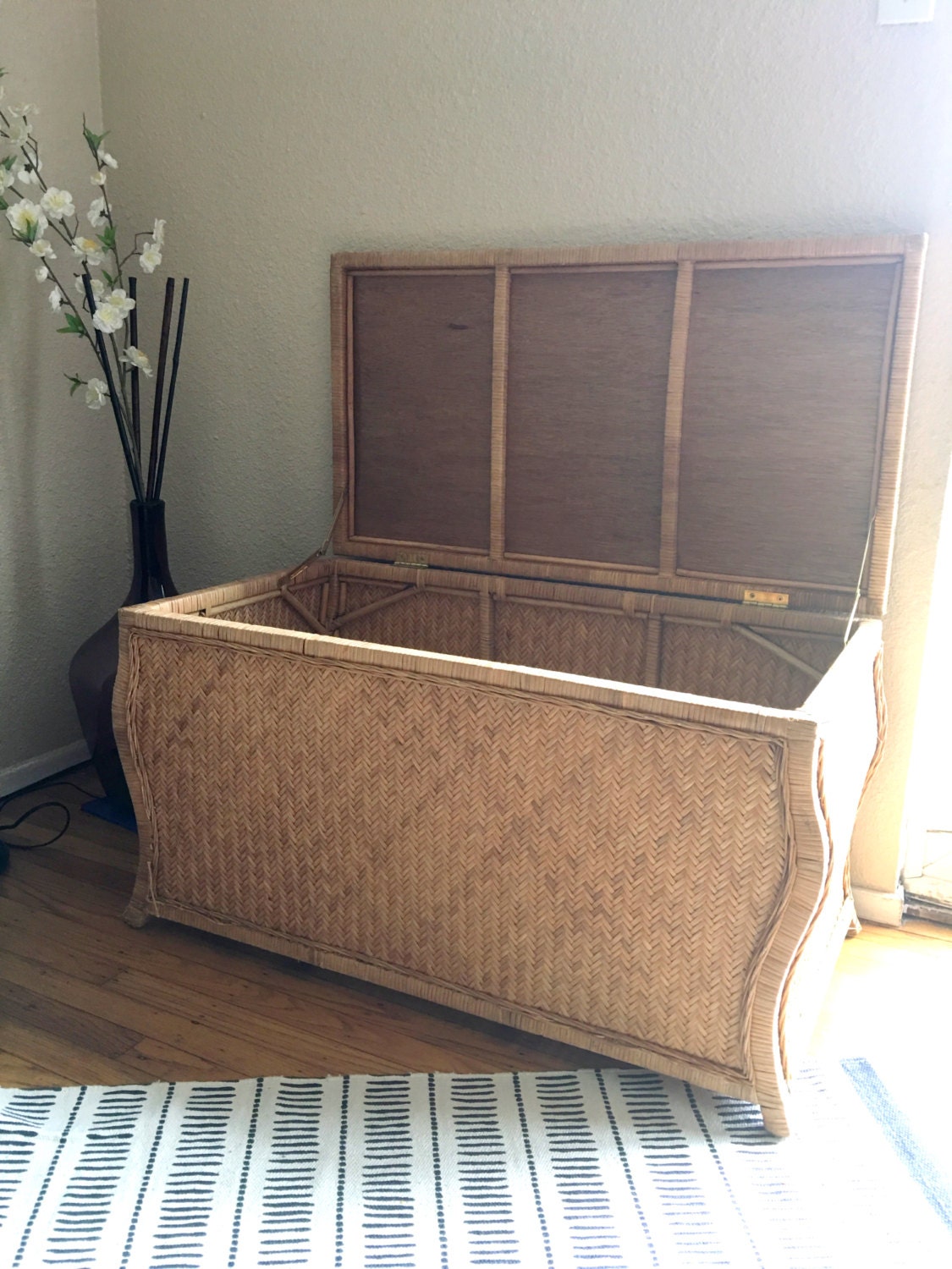 Extra Large Vintage Wicker Rattan Storage Chest / Trunk