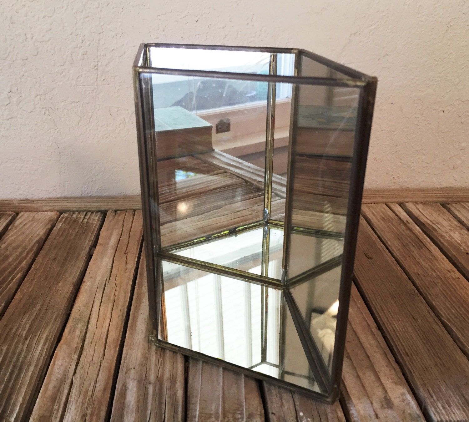 Vintage Brass and Glass Mirror Display Case In by NostalgicNuance
