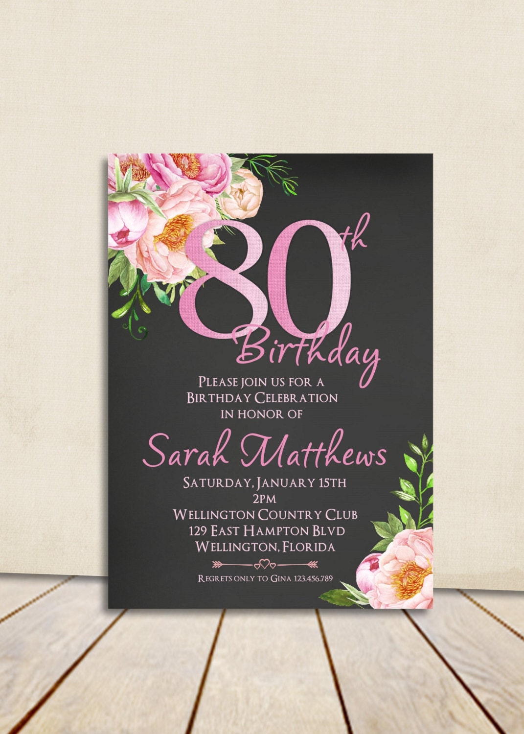 80th-birthday-invitation-any-age-adult-vintage-invite-floral