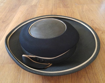 50s black small brim hat by Suzy Lee, Made in California