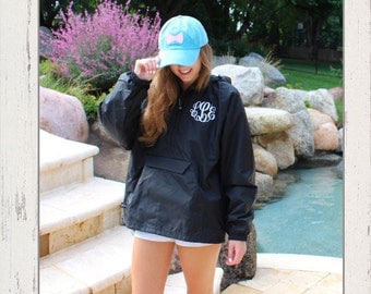 Monogram Rain Jacket Half-Zip Personalized Pullover Rain Jacket 1/4 Zip Monogrammed Jacket Optional Hood Monogram
