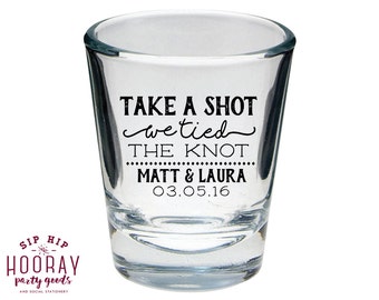 Take a Shot, Wedding Favors, We Tied the Knot Shot Glass, Personalized Shot Glasses, Wedding Shot Glasses, Custom Shot Glasses, 1446