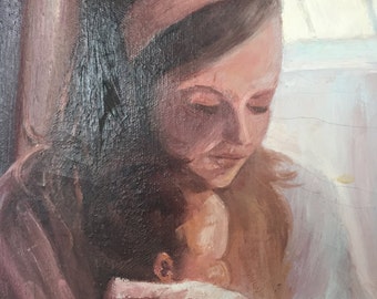 Vintage painting - mother and baby