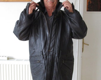 Black Leather Jacket,Mens Genuine Leather Coat,Mens Vintage Cold Weather Coat,size plus size18 to 20,Cold Weather Coats 50,Man's Coats 50e