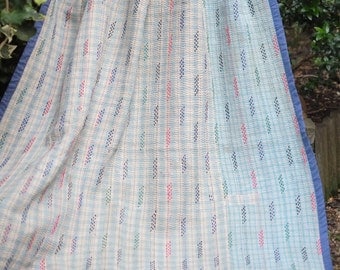 Pale blue Kantha ,Sari throw, Sari Blanket, Blue Kantha Blanket, Kantha Throw, Indian Quilt, Coverlet,Brocade Kantha