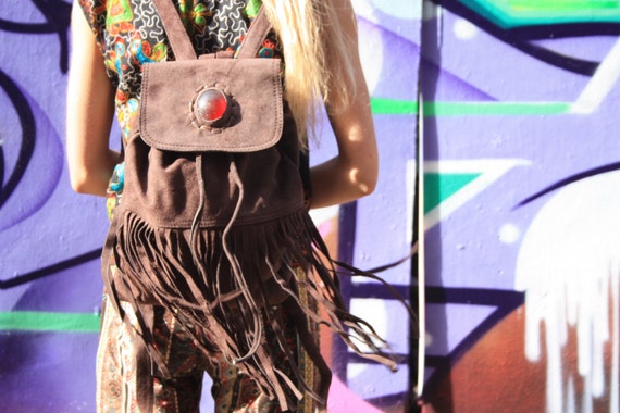 VINTAGE RUCKSACK - Suede Rucksack- Aztec Backpack- Fringe Bag- Fringe Rucksack- Rucksack- Boho Bag- Handmade Leather Bag- Tassel Bag