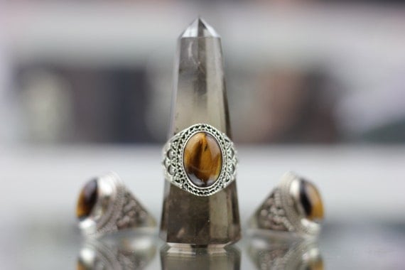 STATEMENT TIGERSEYE RING - Sterling Silver Ring- Crystal Ring- Healing Crystal Jewellery- Tiger eye ring- Statement Ring- Boho- Vintage