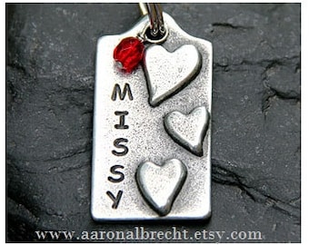 Custom Pet ID Tag Pet Tags for Collar Dog Tags Small Dogs Handmade Dog Tag Personalized 3 Hearts with Crystal Jewel