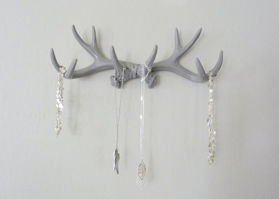 GRAY Faux Deer Antler Rack - Necklace Scarf Mug Holder - Jewelery Organizer