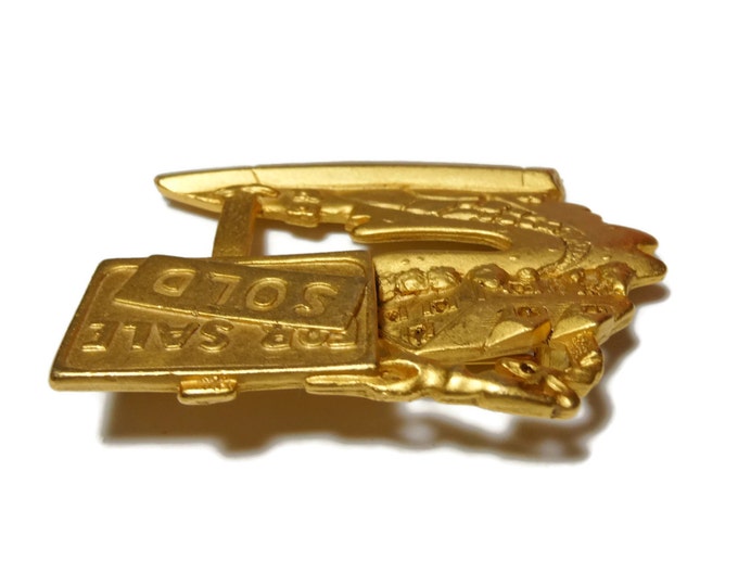 FREE SHIPPING AJC real estate brooch, for sale, sold house pin, gold plate, large statement piece, wonderful details