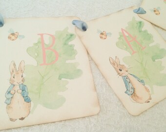 Peter Rabbit Baby Shower Banners for Girls-Personalized Banners Signs-Pink Banner-Peter Rabbit First Birthday Banner