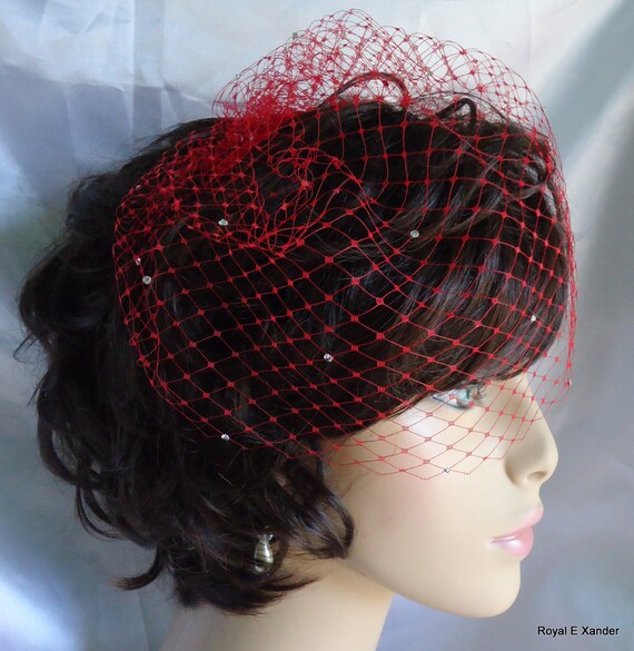 Custom Colors Wedding Birdcage Veil with Crystals Small