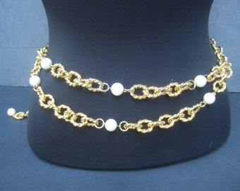 Heavy Gilt Metal Pearl Chain Belt