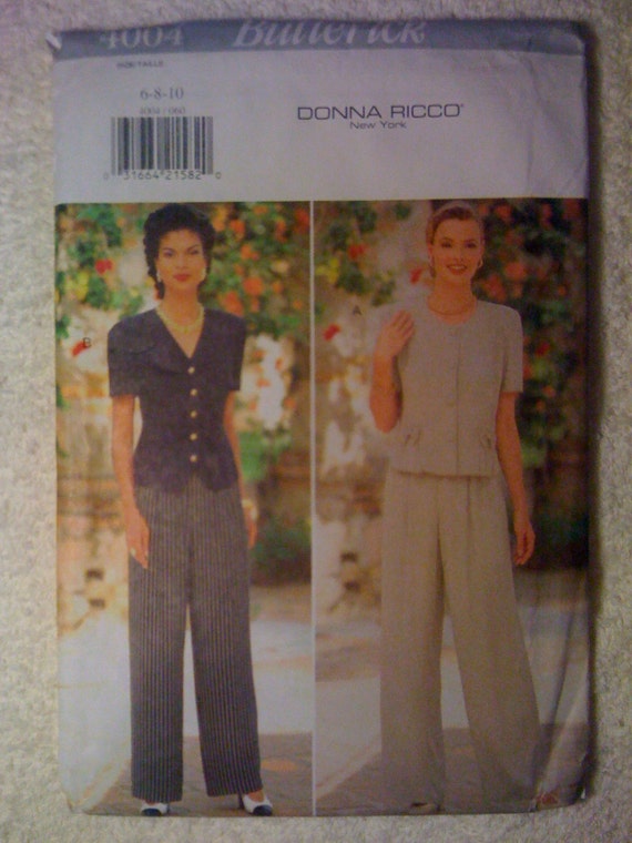 Butterick 4004 Sewing Pattern 90s UNCUT Misses Top and Pants by Donna Ricco Size 6-8-10