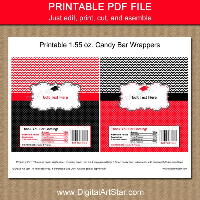 Graduation Candy Wrapper Template Chocolate Bar Wrappers 2017