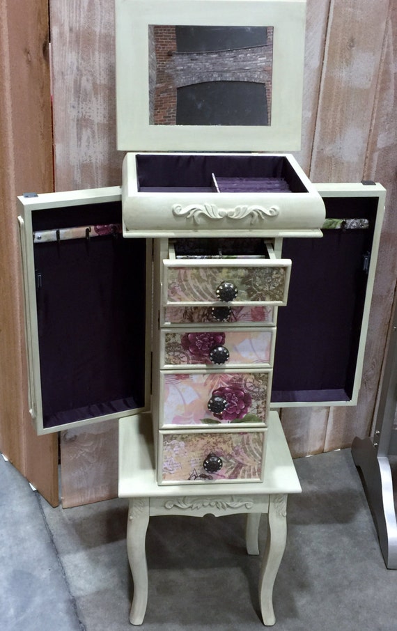 Ships in Time For Christmas-Green and Plum Jewelry Armoire