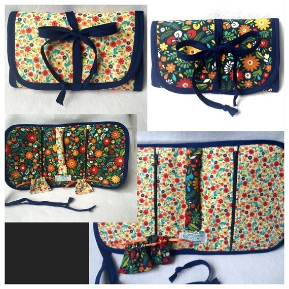 Jewelry Roll with 2 earring pouches drawstring by MediaMenagerie