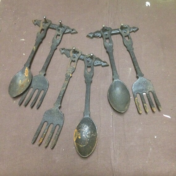 Rusty spoon and folk set/ Rusty folk art decor/ home