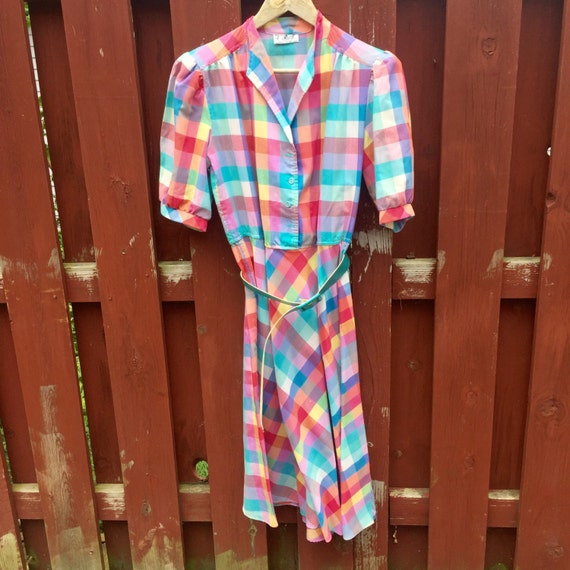  Plaid Shirt Dress With Belt  Made in USA Vintage by 