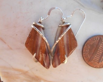 Hickoryite Agate Silver Wrapped Earrings