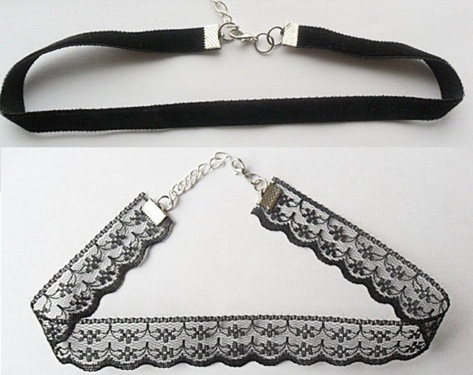 Velvet and Lace Choker necklace set (pick your neck size) Ribbon Choker Necklace