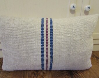 Grain Sack Pillow, Grain Sack Lumbar, Farmhouse Pillow, Farmhouse Decor, Country Decor, Country Pillow, Shabby Cottage Decor, Lumbar Pillow