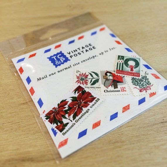 Vintage Christmas Themed First Class Stamps by TroyClothandPaper