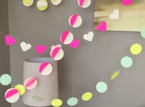 3D Neon Pink and Cream Circle Paper Garland, Kids Room Decor, Nursery Banner, Party Decor, Home Decor, Wedding Decor, Circus Party