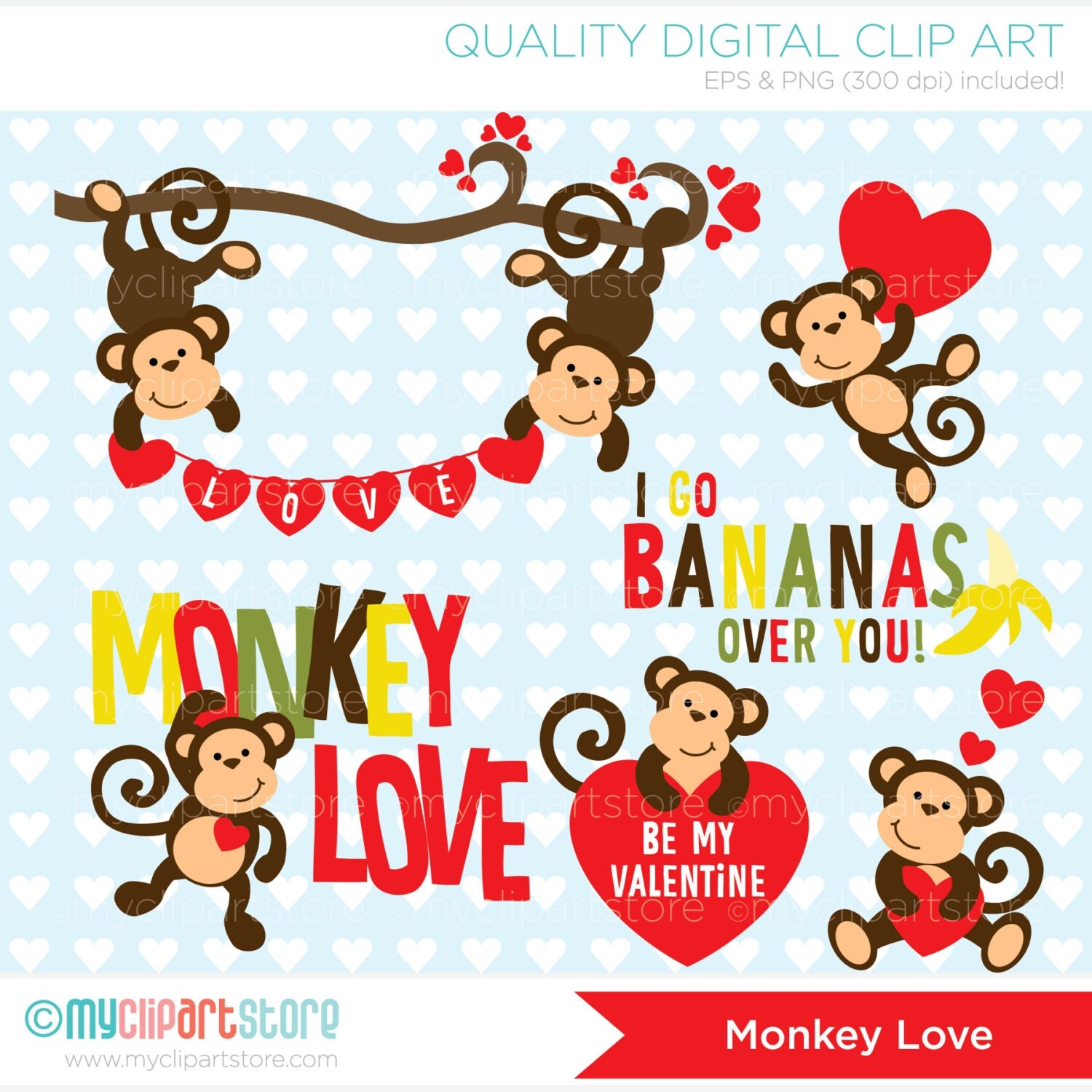 Clipart Monkey Love / Valentine Digital Clip Art Instant