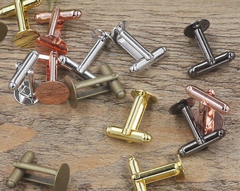 20pcs Cufflinks, Blank Cufflink tray, French Style Cufflinks,Metal Plated Cufflink,with 6mm / 8mm / 10mm / 12mm Round Pad Base Settings