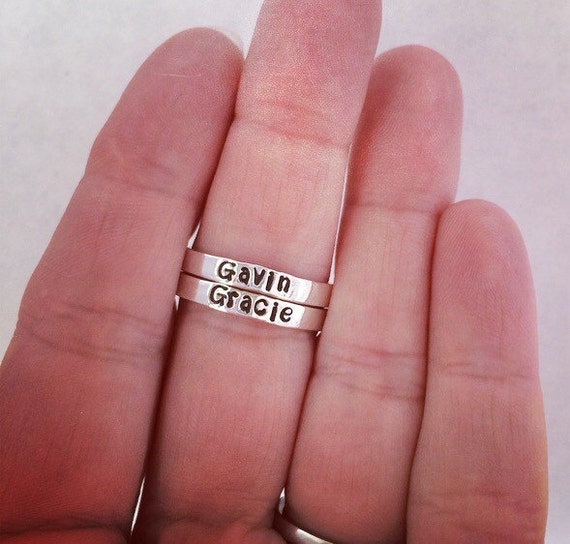 Set of 2 Name Rings 3mm Sterling Silver Name Ring Stackable