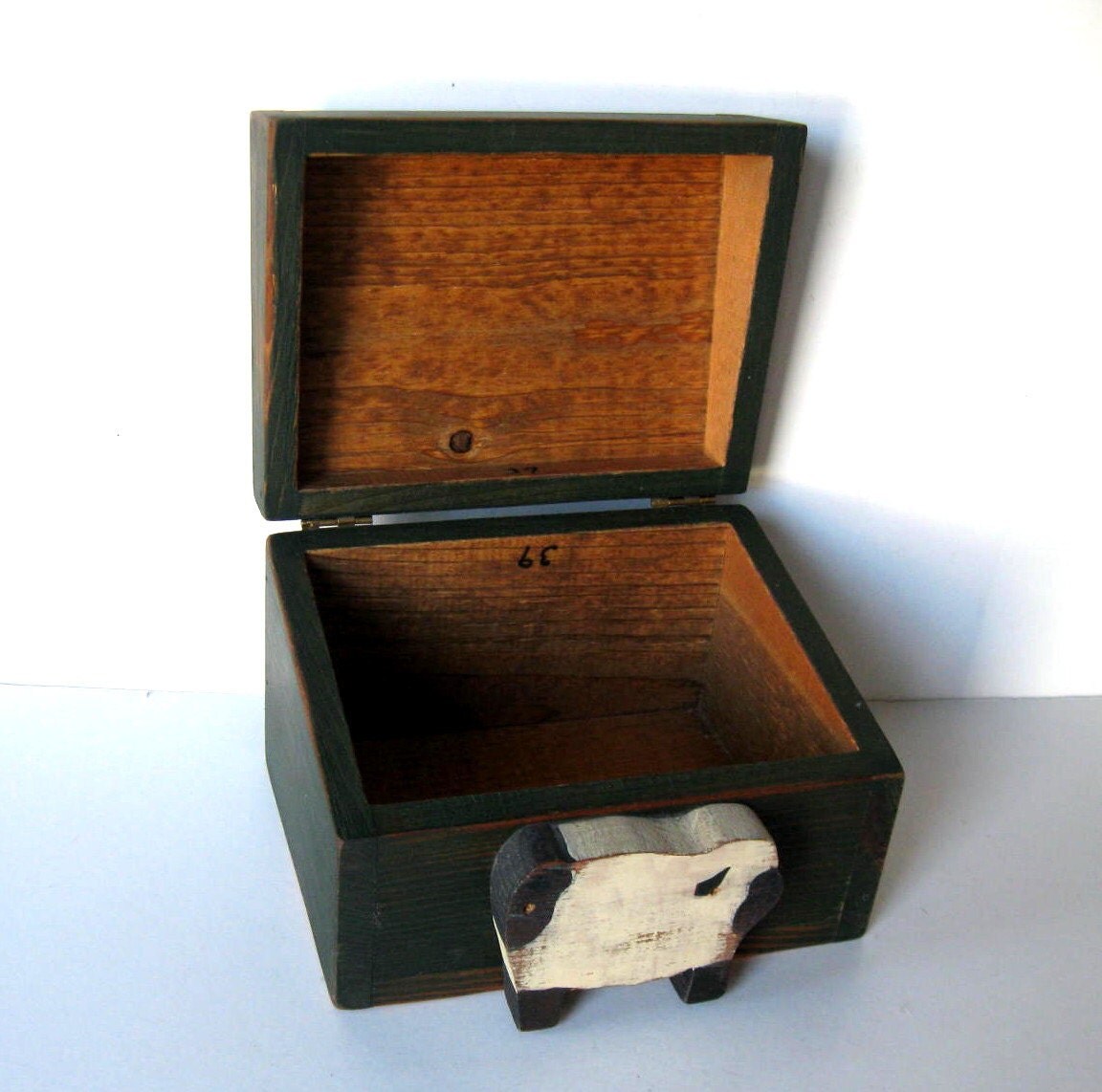 SALE Large Vintage Wooden Box Hinged File Box Wood Sheep