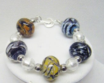 Chunky Multi Colors Donut Lamp Work Glass Bead Bracelet