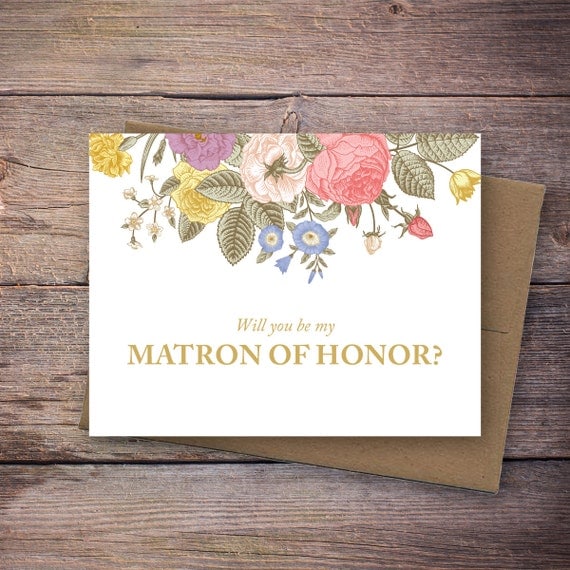 Printable Will You Be My Matron of Honor Card Vintage Flower