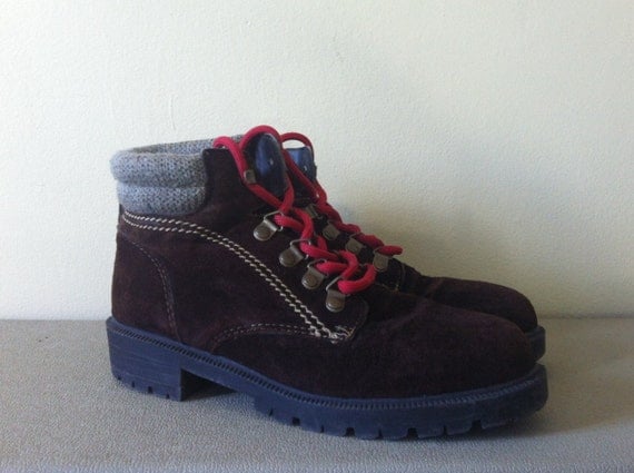 brown walking boots red laces