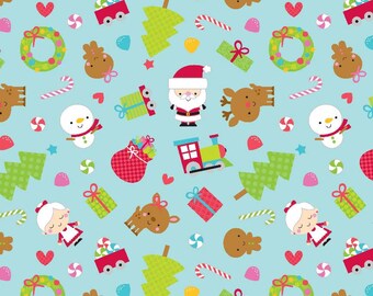 Santa Express Flannel by Doodle Bug Designs for Riley Blake, Main print in blue, 1 yard