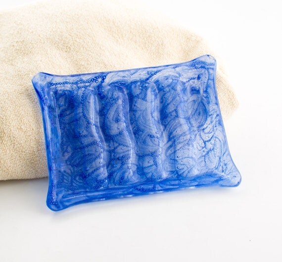 Cobalt Blue Fused Glass Soap Dish Bath by Nostalgianmore on Etsy