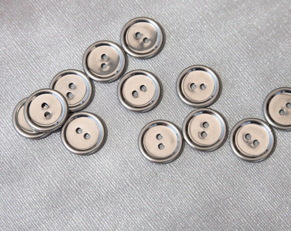 12 Vintage 3/4 Shiny Silver Tone 2 Hole Metal Buttons.