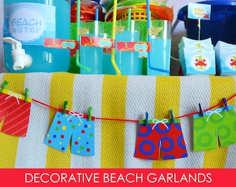 Beach Ball Banner / Garland / Swim Trunk Garland / Pool Party Decorations / Beach Party Banner / Beach Party / Beach Birthday / Printable