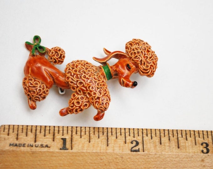 Poodle dog Brooch- brown enamel - signed Gerry - fiqurine Pin