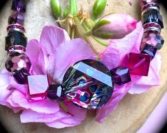 KALEIDOSCOPE SWARORVSKI Bracelet-Vintage Swarovski Beads-Aurora Borealis-Rhinestone-Color Change-Multi-Color-Rainbow-Renaissance Faire-OOAK