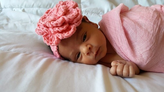 Crochet bandeau bébé, bandeau bébé fille, bandeau bébé en coton, accessoires pour bébé fille, bandeau pour nouveau,né, accessoires pour cheveux fleur,