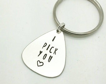 I Pick You Guitar Pick Keychain, Gift for Him, Gift for Boyfriend, Gift for Husband, Gift for Wife