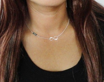 Sterling silver Birthstone necklace - Choose Your Gemstone - Infinity Necklace- Dainty birthstone necklace